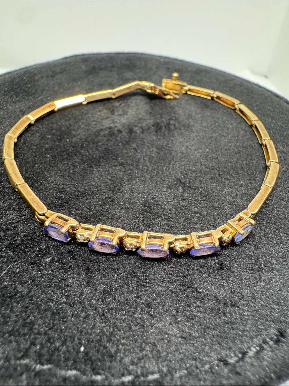 Vintage 14K 585 Yellow Gold Natural Tanzanite & Diamond Bracelet 7.5"